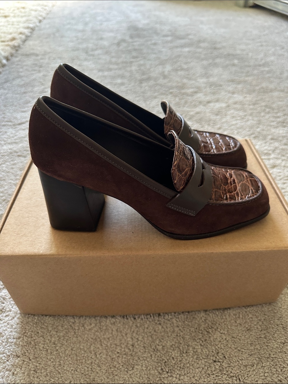 Reformation Nadine Brown Suede Block Heel Loafers